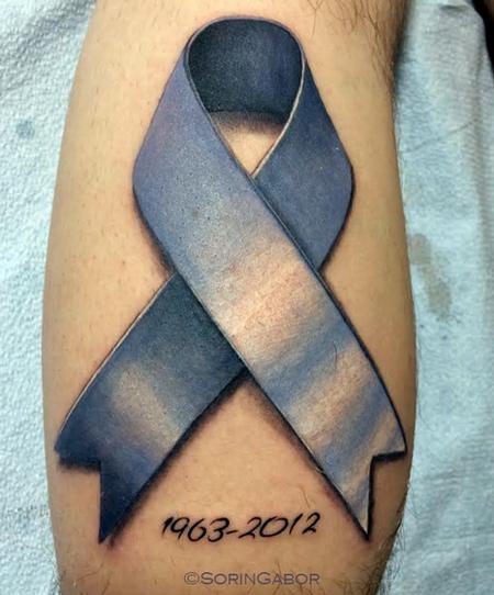 Tattoos - realistic color cancer ribbon tattoo - 131409